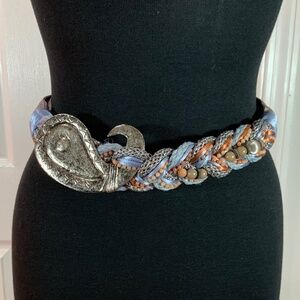 Carolyn Tanner Vintage Beaded Braided Bohemian Silver Medallion Belt